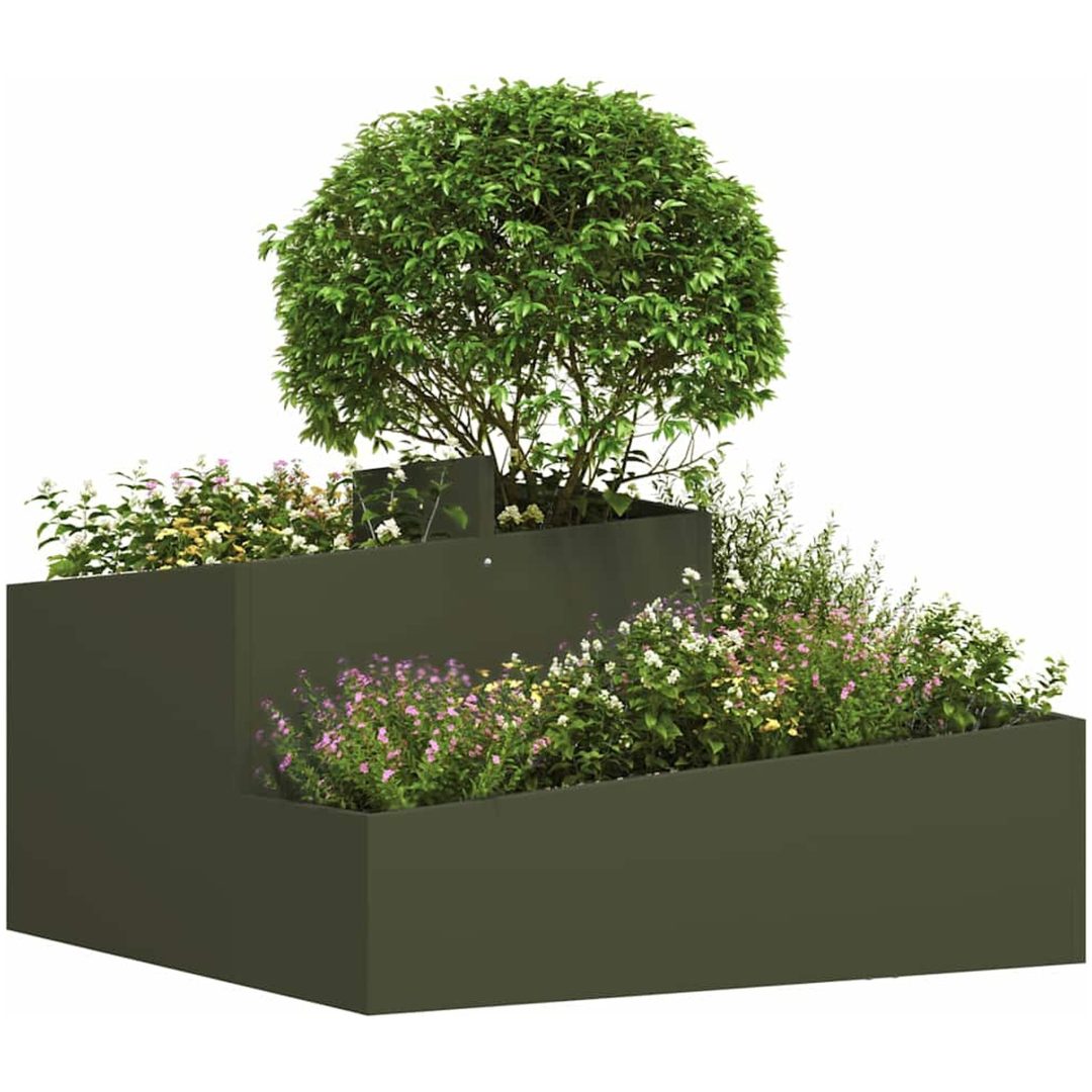 Planterare Olivgrön Kallvalsad stål vidaXL 80 x 80 x 50 cm – bild 3