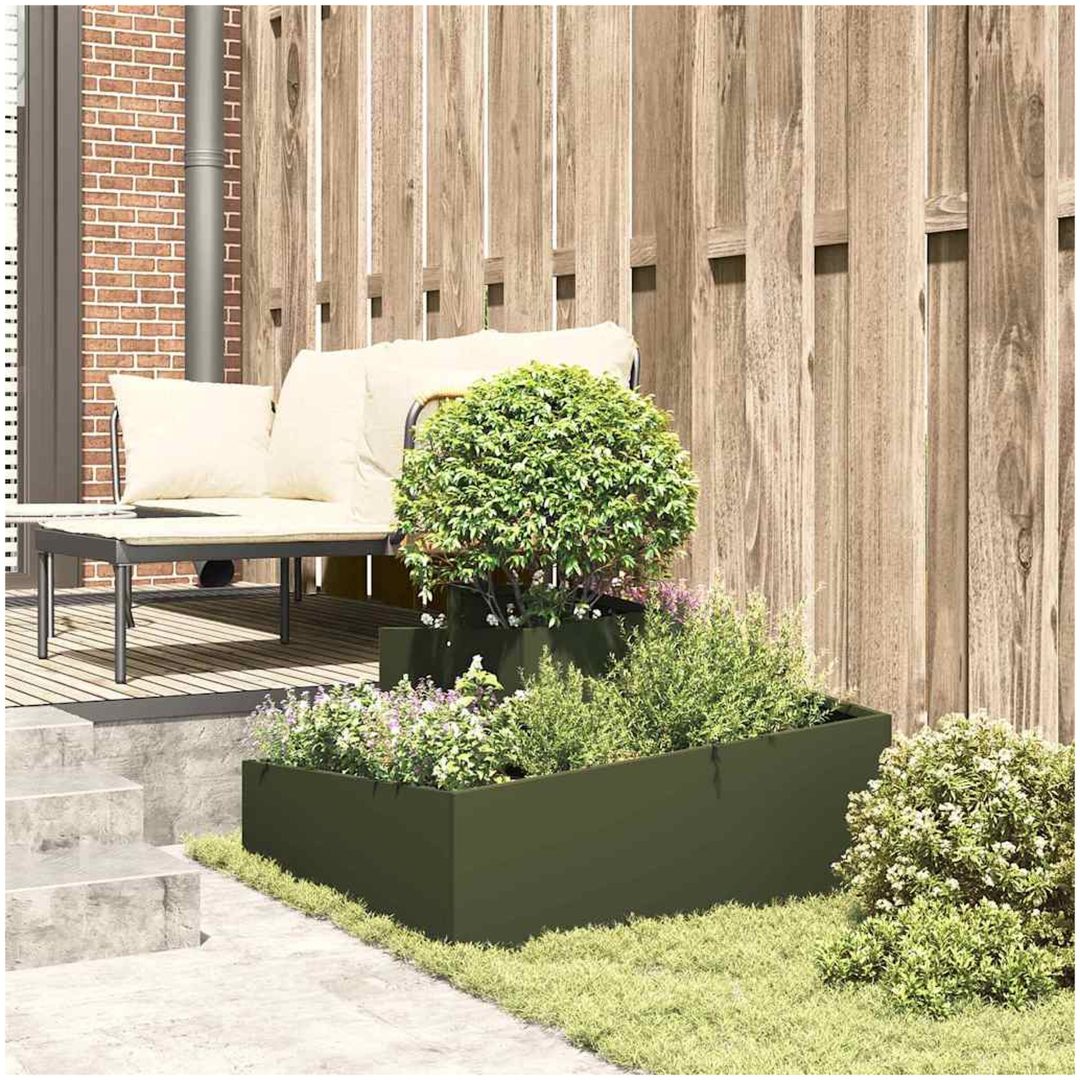 Planterare Olivgrön Kallvalsad stål vidaXL 80 x 80 x 50 cm – bild 4