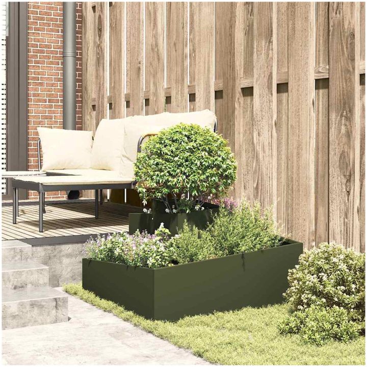 Planterare Olivgrön Kallvalsad stål vidaXL 80 x 80 x 50 cm – bild 4