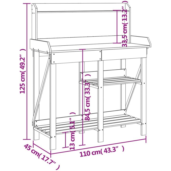 Planteringsbord med hyllor brun massivt granträ vidaXL – bild 9
