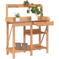 Planteringsbord med hyllor brun massivt granträ vidaXL