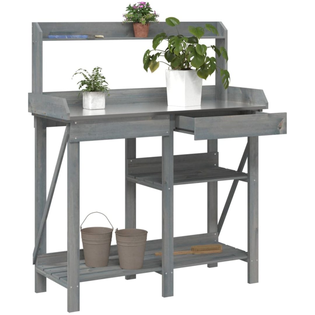 Planteringsbord med hyllor grå massivt granträ vidaXL