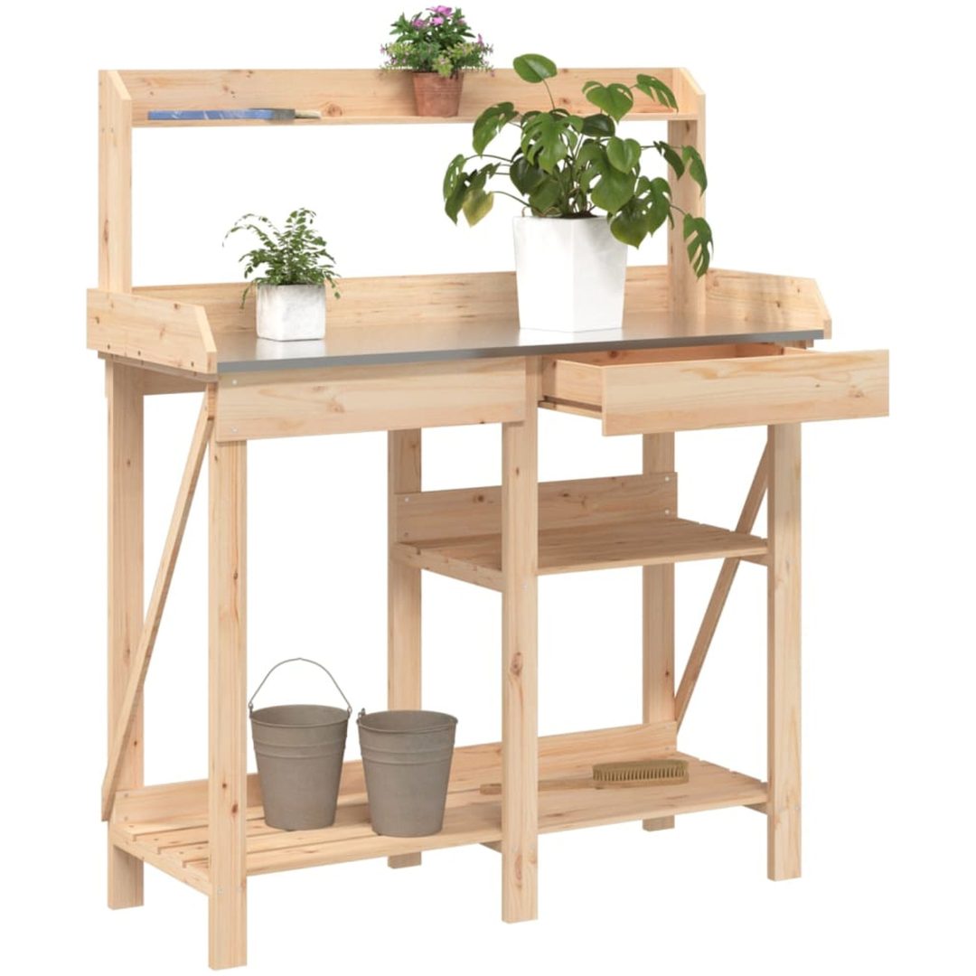 Planteringsbord med hyllor massivt granträ vidaXL
