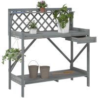 Planteringsbord med spaljé grå massivt granträ vidaXL