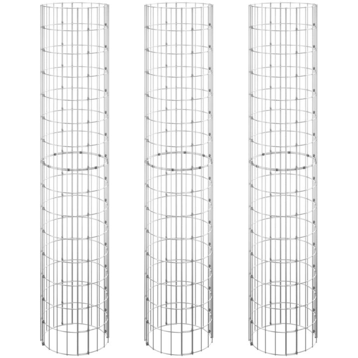Planteringsgabion 3 st upphöjd rund galvaniserat stål 30x150cm vidaXL ⌀30 x 150 cm (3 st) – bild 2
