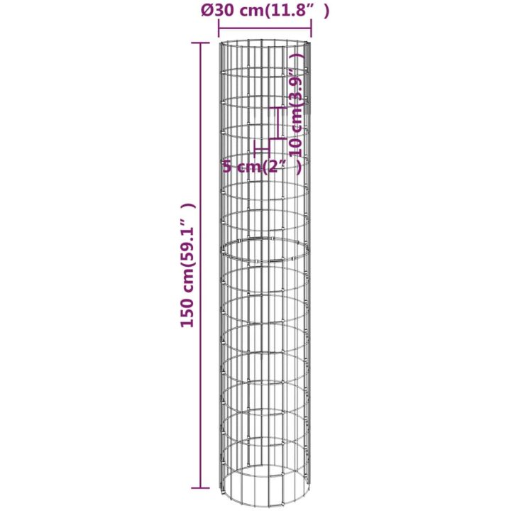 Planteringsgabion 3 st upphöjd rund galvaniserat stål 30x150cm vidaXL ⌀30 x 150 cm (3 st) – bild 7