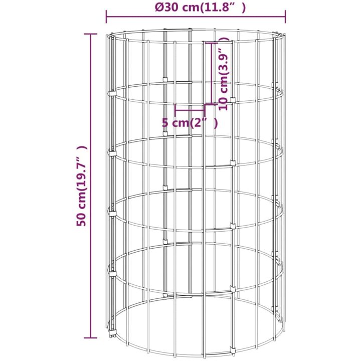 Planteringsgabion 3 st upphöjd rund galvaniserat stål 30x50 cm vidaXL ⌀30 x 50 cm (3 st) – bild 7