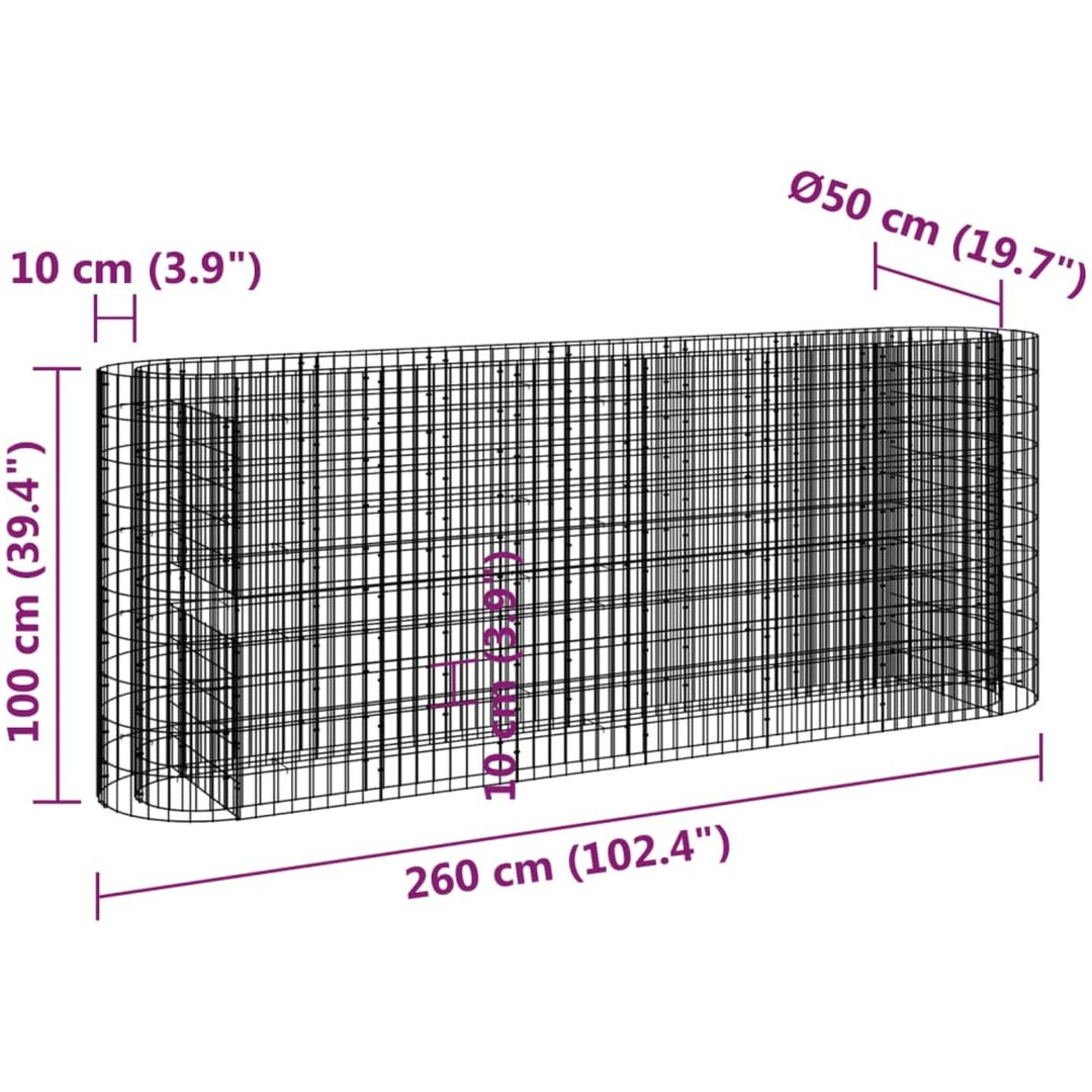 Planteringsgabion galvaniserat järn vidaXL 260 x 50 x 100 cm – bild 8