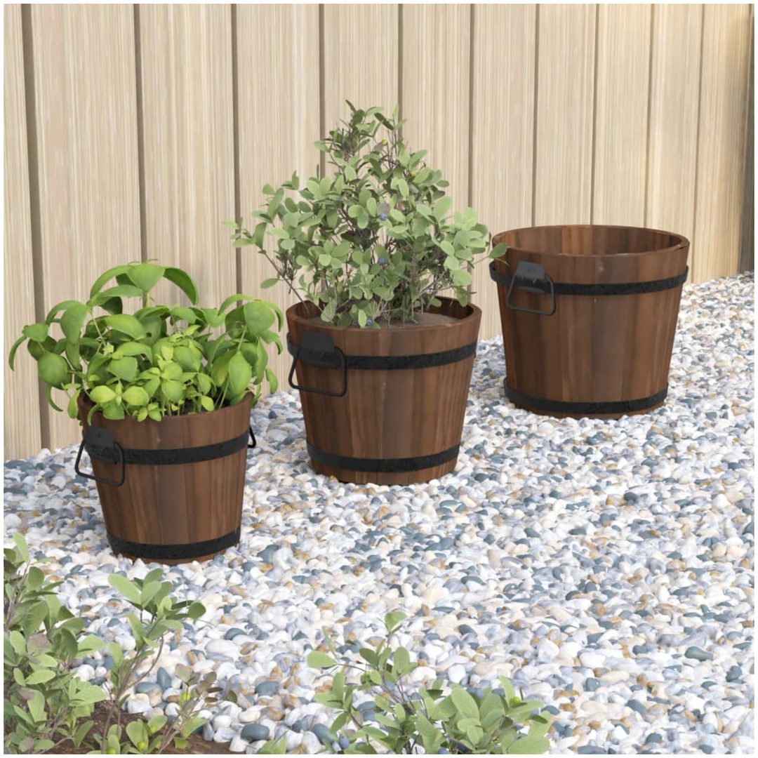 Planteringskärl trä 3 st set massivt granträ vidaXL ⌀21 x 17 cm