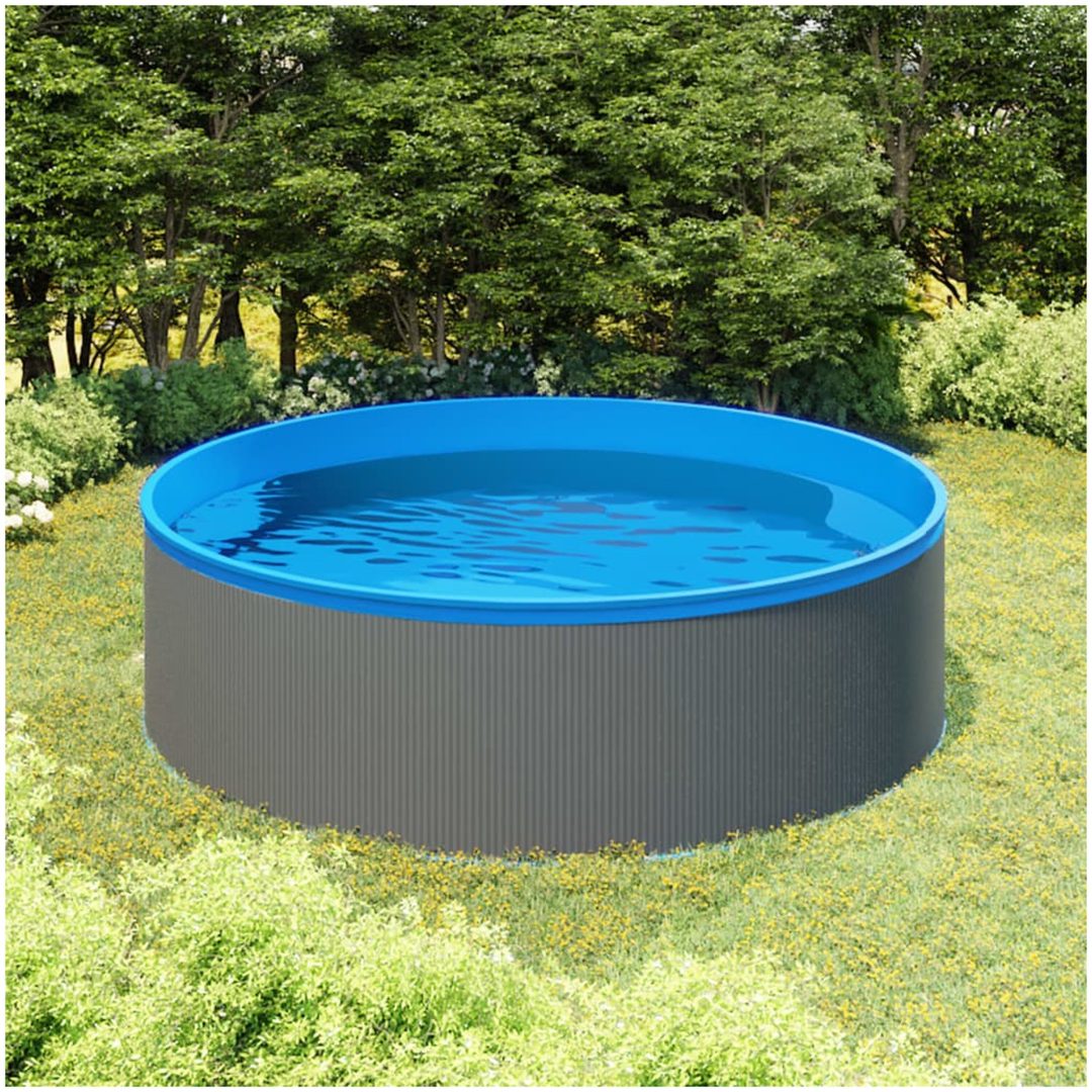 Plaskpool med hängande skimmer och pump 350x90 cm grå vidaXL