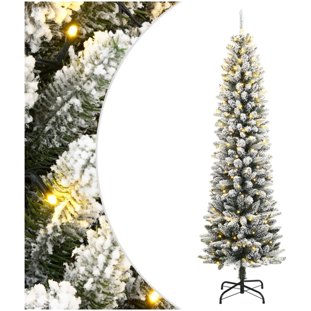 Plastgran med 300 LEDs och snö vidaXL 180 cm