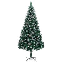 Plastgran med kottar och vit snö 210 cm vidaXL