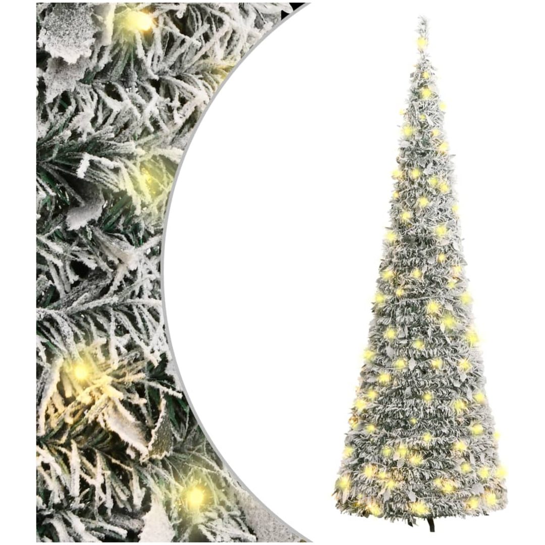 Plastgran pop-up med snö 100 LED vidaXL 150 cm