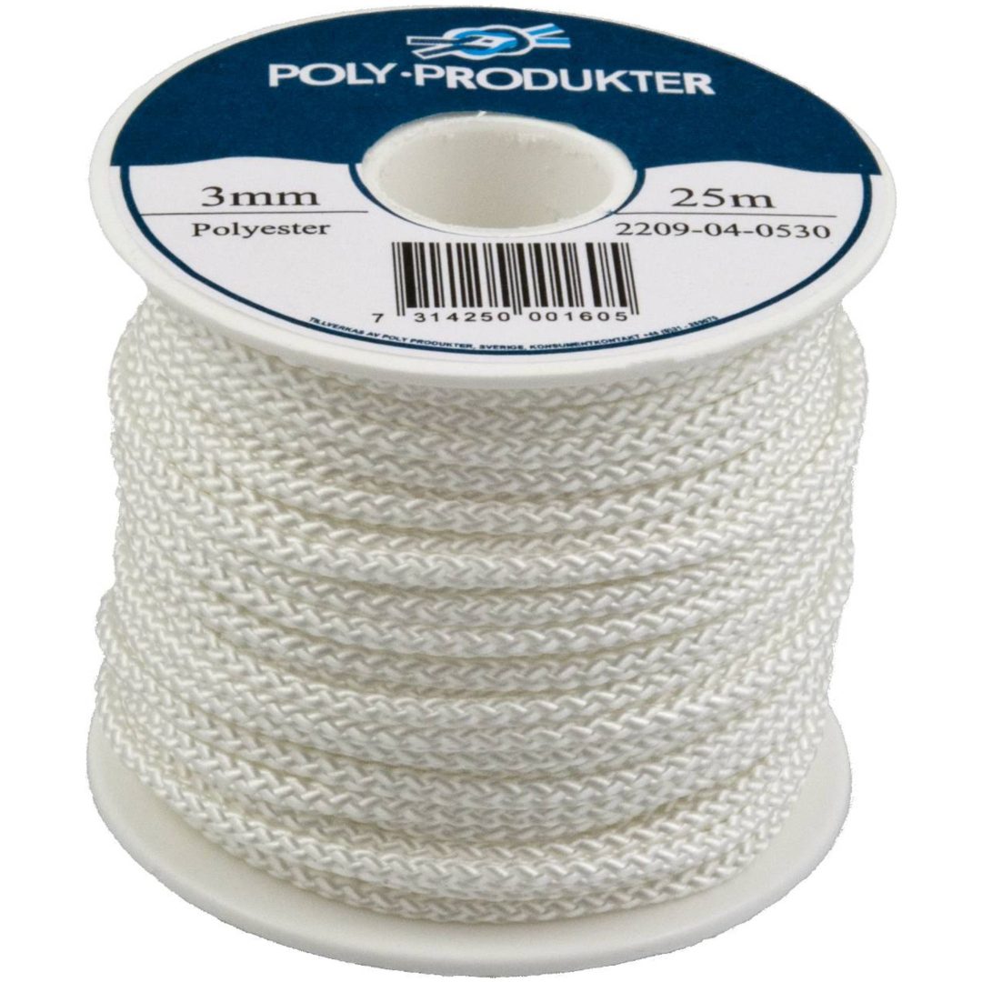 Polyestersilkelina flätad LINA POLYESTER 3MMX25M VIT