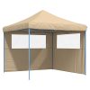 Pop-Up hopfällbart partytält med 2 sidoväggar beige vidaXL – miniatyr 2