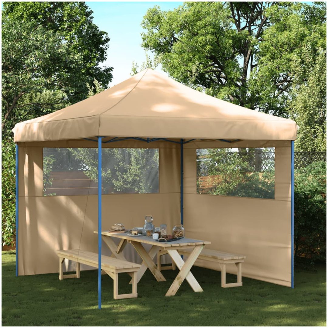 Pop-Up hopfällbart partytält med 2 sidoväggar beige vidaXL