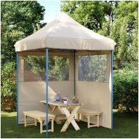 Pop-Up hopfällbart partytält med 2 sidoväggar beige vidaXL