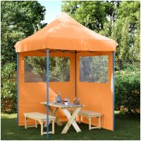Pop-Up hopfällbart partytält med 2 sidoväggar ORANGE vidaXL