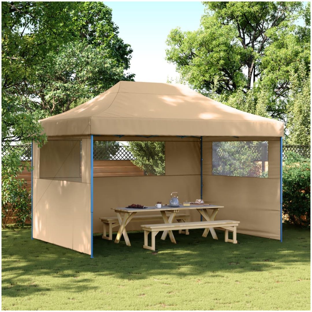 Pop-Up hopfällbart partytält med 3 sidoväggar beige vidaXL