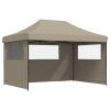 Pop-Up hopfällbart partytält med 3 sidoväggar taupe vidaXL – miniatyr 2