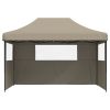 Pop-Up hopfällbart partytält med 3 sidoväggar taupe vidaXL – miniatyr 3