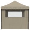 Pop-Up hopfällbart partytält med 3 sidoväggar taupe vidaXL – miniatyr 4