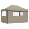 Pop-Up hopfällbart partytält med 3 sidoväggar taupe vidaXL – miniatyr 5
