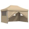 Pop-Up hopfällbart partytält med 4 sidoväggar beige vidaXL – miniatyr 7