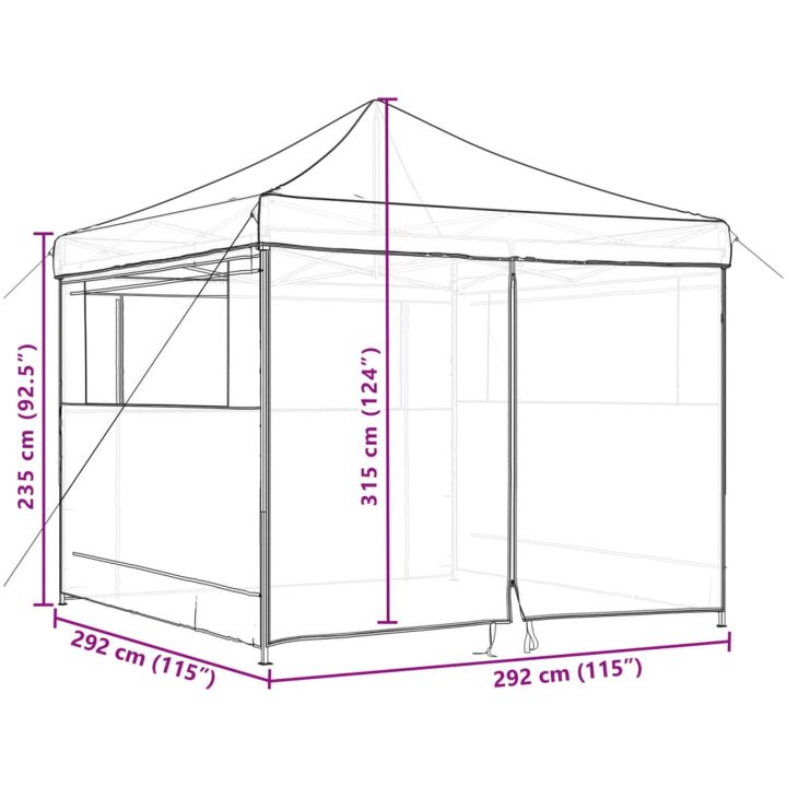 Pop-Up hopfällbart partytält med 4 sidoväggar svart vidaXL – bild 10
