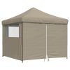 Pop-Up hopfällbart partytält med 4 sidoväggar taupe vidaXL – miniatyr 2