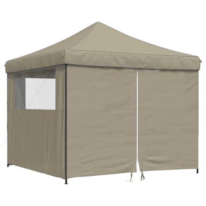 Pop-Up hopfällbart partytält med 4 sidoväggar taupe vidaXL – bild 2
