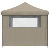 Pop-Up hopfällbart partytält med 4 sidoväggar taupe vidaXL – miniatyr 4