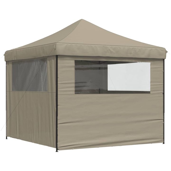 Pop-Up hopfällbart partytält med 4 sidoväggar taupe vidaXL – bild 5