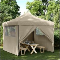 Pop-Up hopfällbart partytält med 4 sidoväggar taupe vidaXL