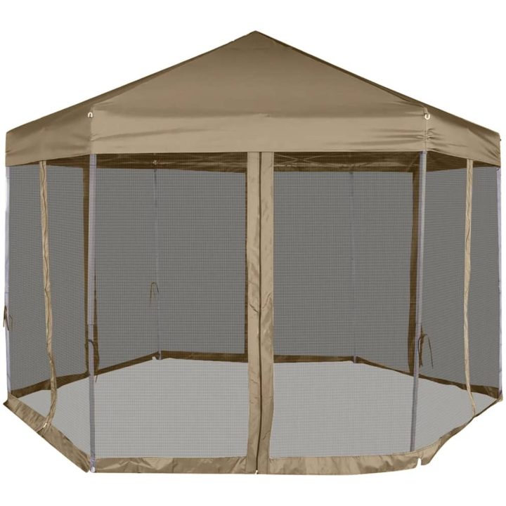 Pop-Up tält sexkantigt med sidoväggar 3,6x3,1 m taupe 220g/m² vidaXL – bild 2