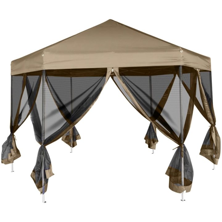 Pop-Up tält sexkantigt med sidoväggar 3,6x3,1 m taupe 220g/m² vidaXL – bild 3