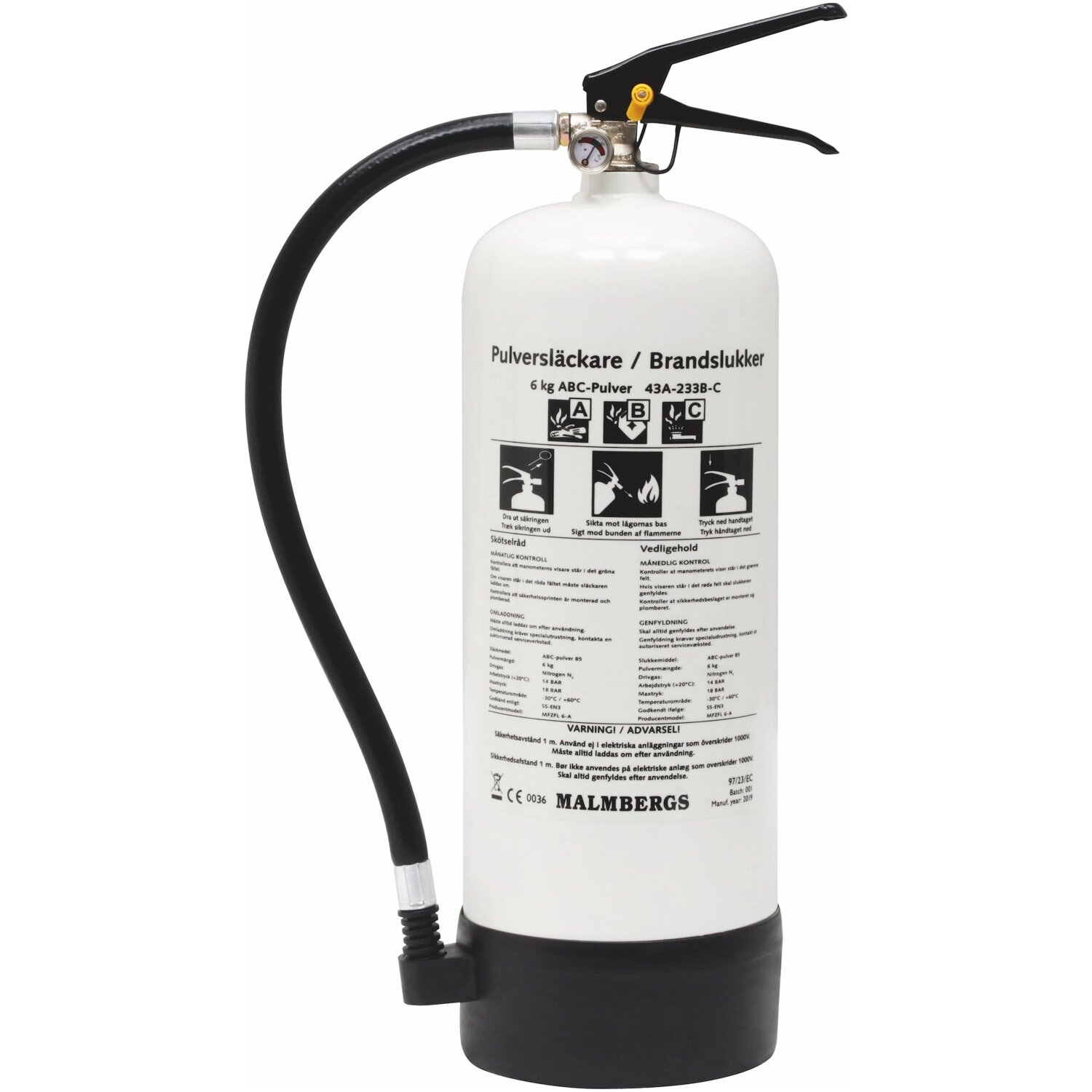 Pulverbrandsläckare malmbergs - Abc, 6 kg, vit