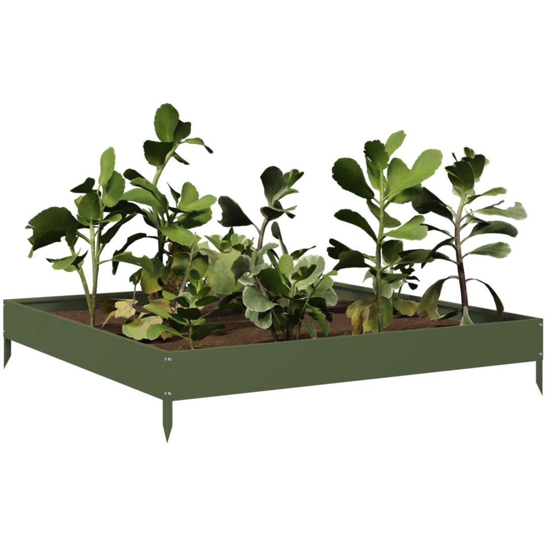 Rabattkant upphöjd olivgrön stål vidaXL 100 x 100 x 18.5 cm – bild 3