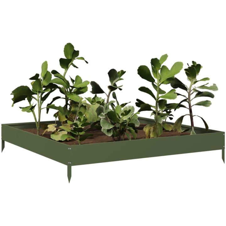 Rabattkant upphöjd olivgrön stål vidaXL 100 x 100 x 18.5 cm – bild 3