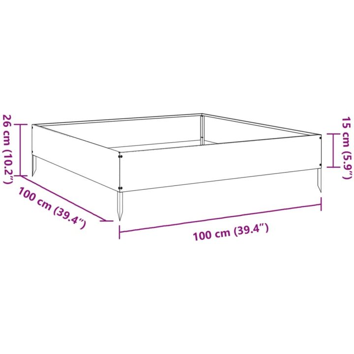 Rabattkant upphöjd svart stål vidaXL 100 x 100 x 26 cm – bild 10