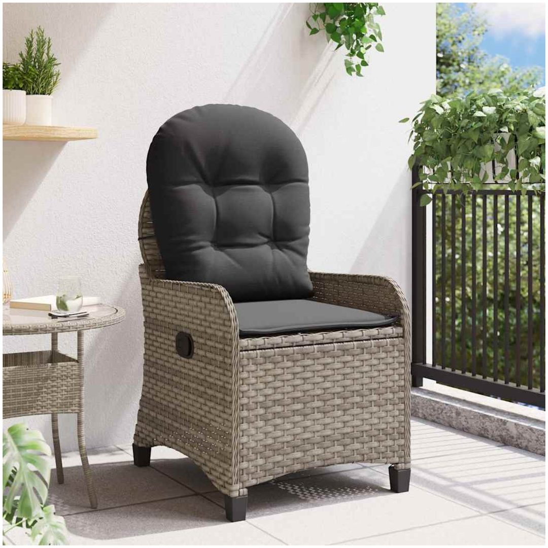 Recliner Stol med Kudde Grå Poly Rattan vidaXL 56 x 66 x 95 cm – bild 3