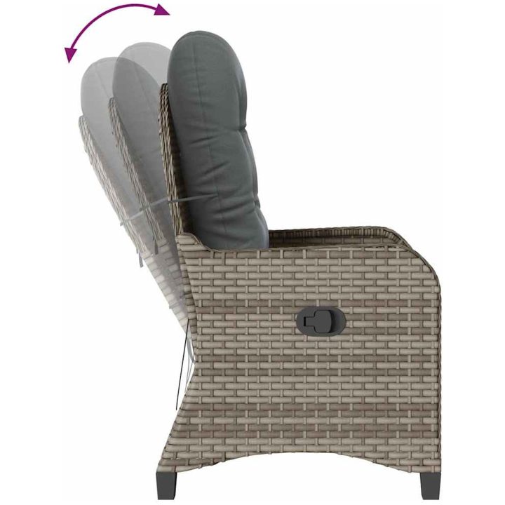 Recliner Stol med Kudde Grå Poly Rattan vidaXL 56 x 66 x 95 cm – bild 10