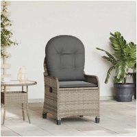 Recliner Stol med Kudde Grå Poly Rattan vidaXL