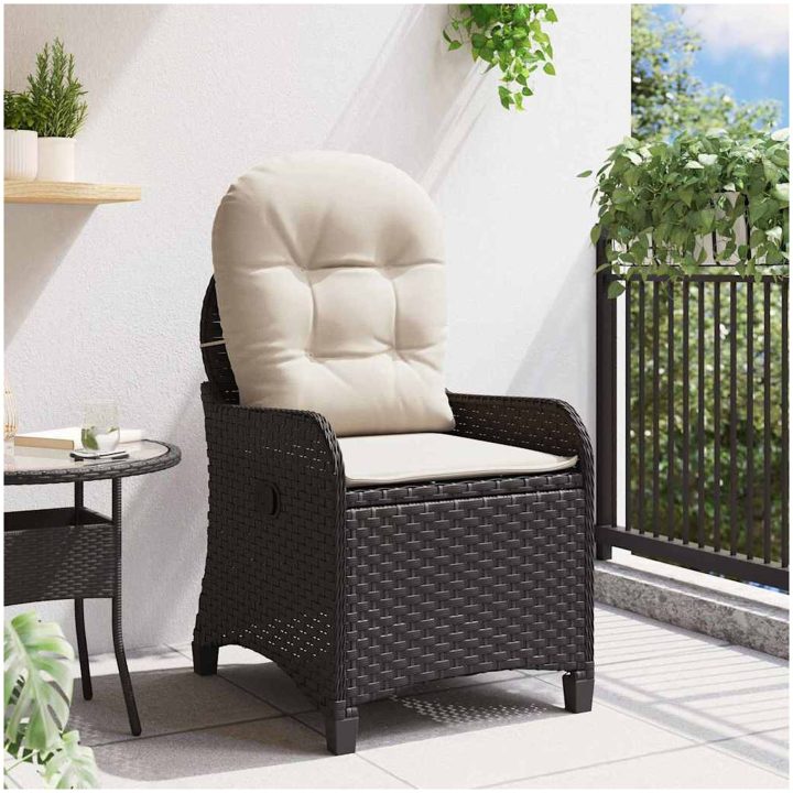 Recliner Stol med Kudde Svart Poly Rattan vidaXL 56 x 66 x 95 cm – bild 3