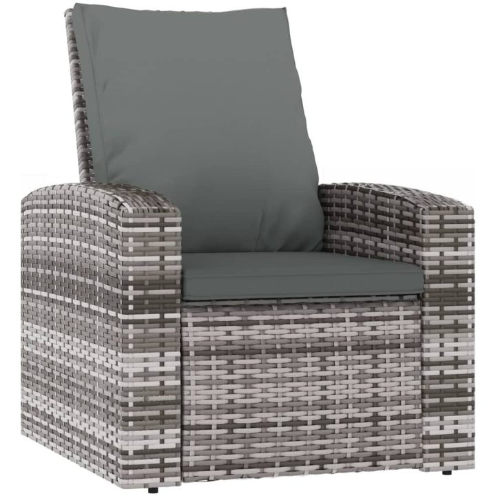 Reclinerstol för trädgården med dynor grå konstrotting vidaXL – bild 2