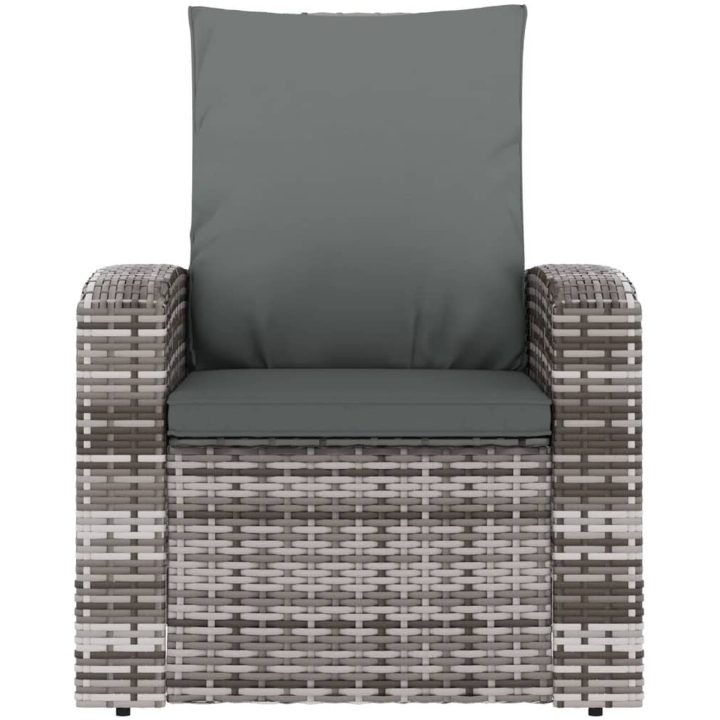 Reclinerstol för trädgården med dynor grå konstrotting vidaXL – bild 3