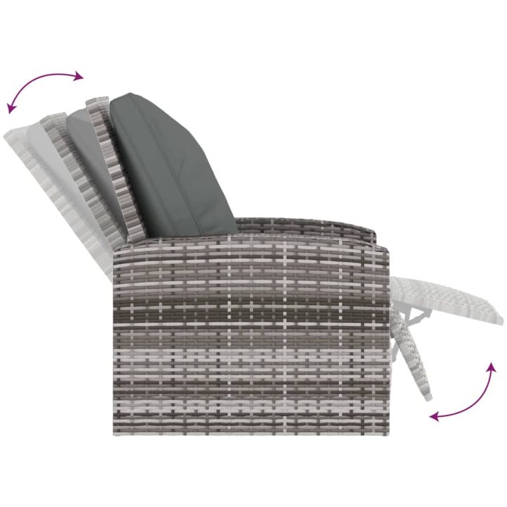 Reclinerstol för trädgården med dynor grå konstrotting vidaXL – bild 6