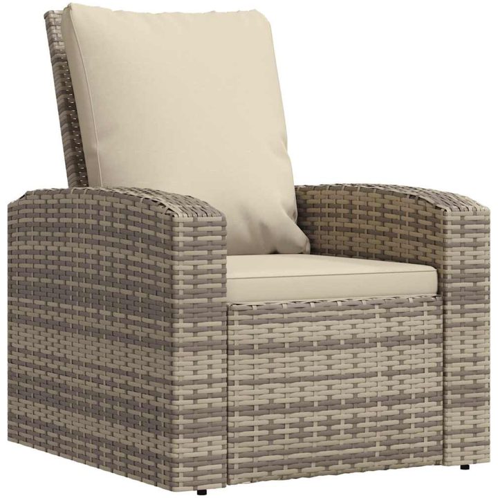 Reclinerstol for trädgården med dynor ljusbrun konstrotting vidaXL – bild 2