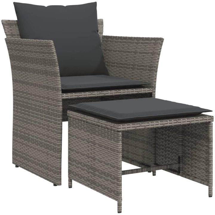 Reclinerstol för trädgården med fotpall grå konstrotting vidaXL – bild 2