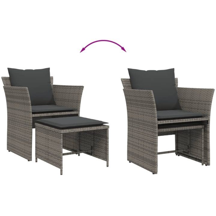 Reclinerstol för trädgården med fotpall grå konstrotting vidaXL – bild 8